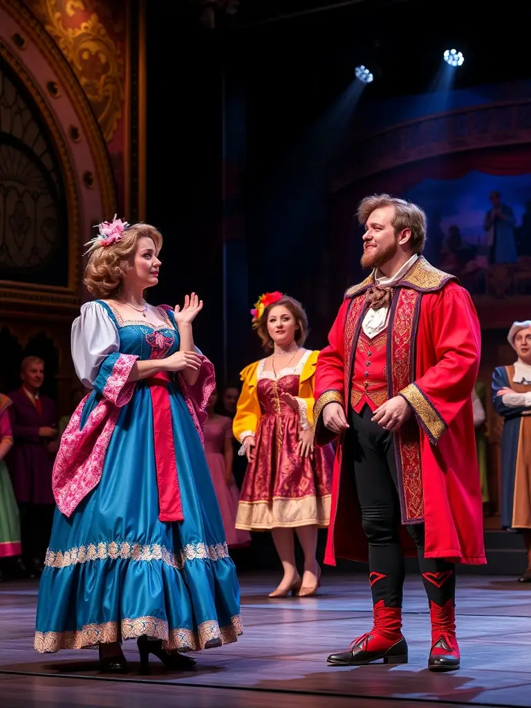 A dynamic image of actors rehearsing a play, highlighting their intense focus and collaborative spirit, with stage lighting and set design elements visible in the background.